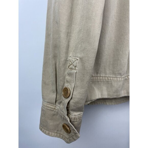 J. Crew Women’s Tan 100% Cotton Button Front Safari Crop Distress Utility Jacket - Picture 10 of 11